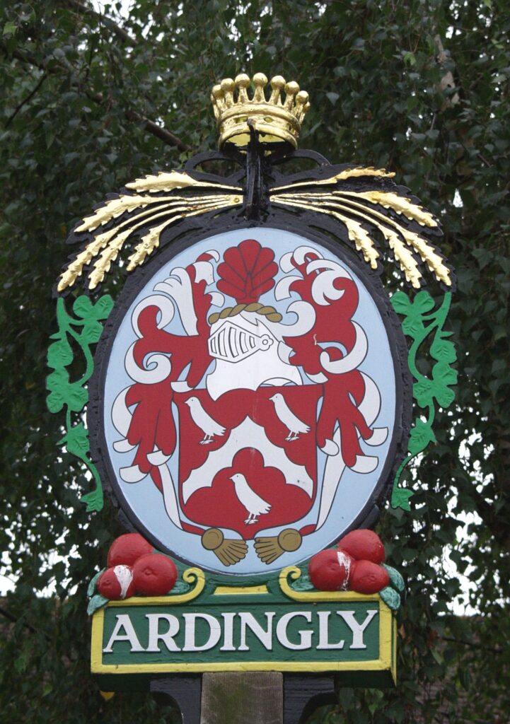 The Village Sign, a memorial to Viscountess Wollesley.